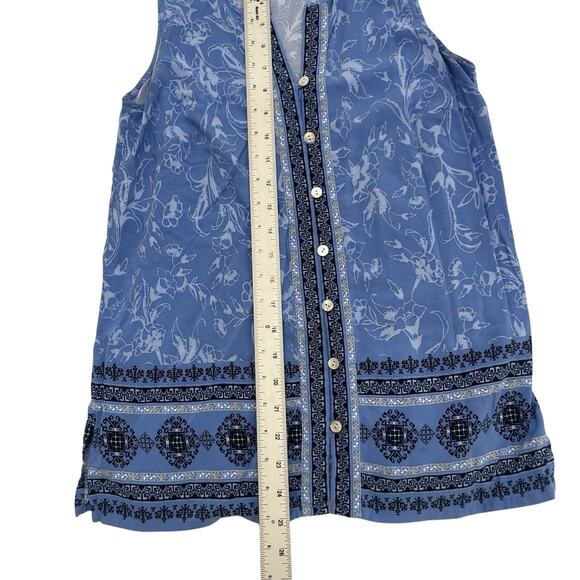 J. Jill Blouse Women’s Small Petite Blue Floral Button Front Sleeveless - Picture 3 of 6